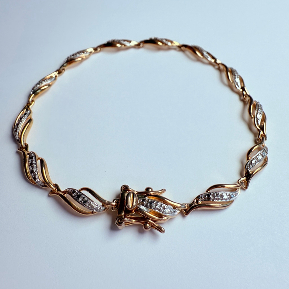 Gold Vermeil Two Tone Illusion Setting Tennis DL Bracelet Sterling Silver 925 - Picture 2 of 9